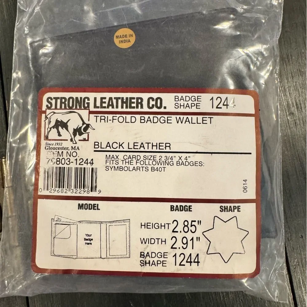 NEW Black Strong Leather Co. Tri-Fold Badge Wallet